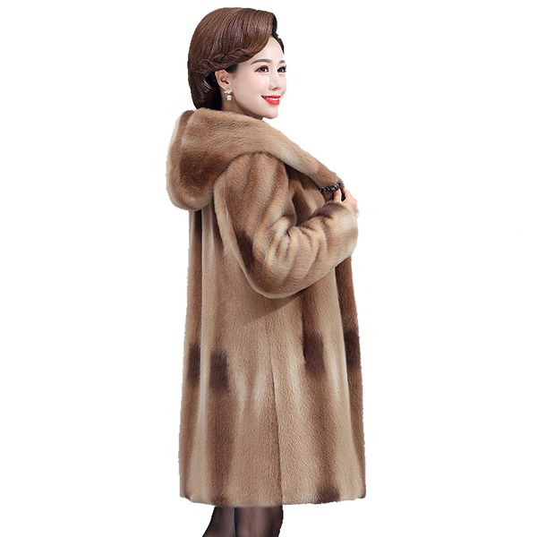 

winter mid-length mink velvet coat women middle-aged women plus size warm hooded my coats autumn gold parker coat overcoat, Black