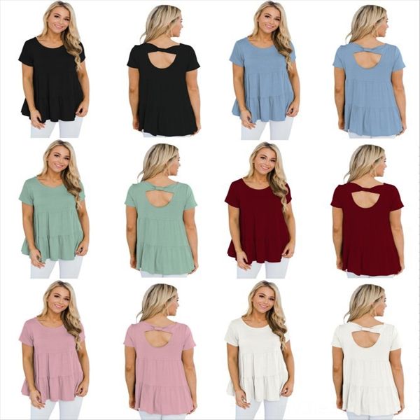 

2020 women's short sleeve round collar unbacked knotted loose 2020 women's short sleeve round collar t-shirt unbacked knotted loos, White