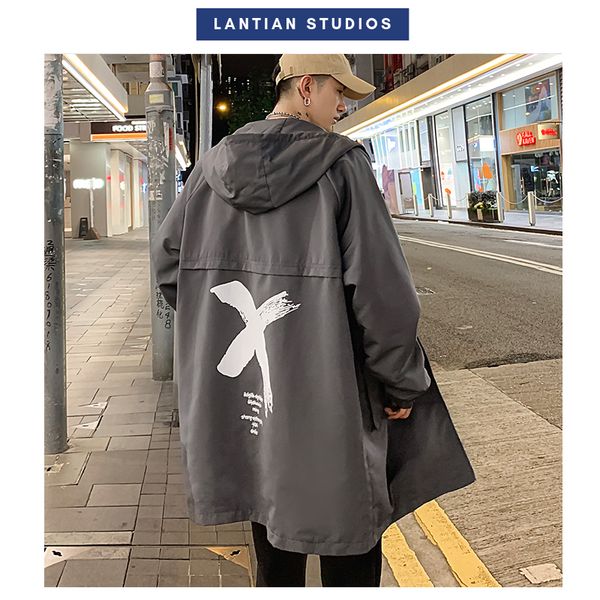 

atumn winter streetwear men's jackets hip hop back pinted male long cargo coats 2019 korean casual loose man hooded jacket 5xl, Black;brown