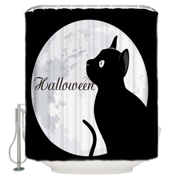 

halloween moon and black cat shower curtain waterproof bathroom curtain