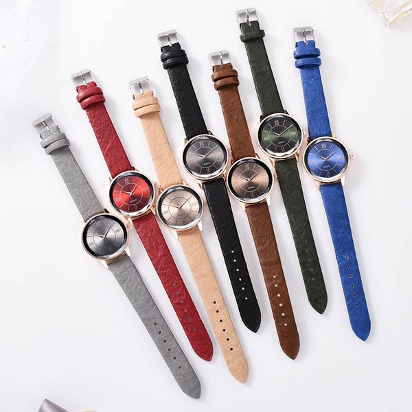 

vintage quartz watch roman numerals dial with pu leather strap ser88, Slivery;brown