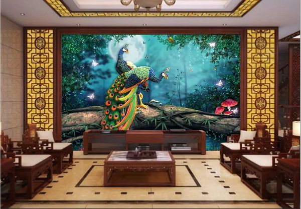 

3d wallpaper custom p mural fantasy forest peacock tv background home decor living room 3d wall murals wallpaper for walls 3 d