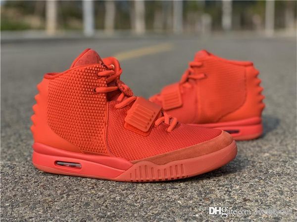

est authentic nrg air 2 sp red october men basketball shoes kanye west solar red glow in the dark with box/dust bag sneakers 508214-660