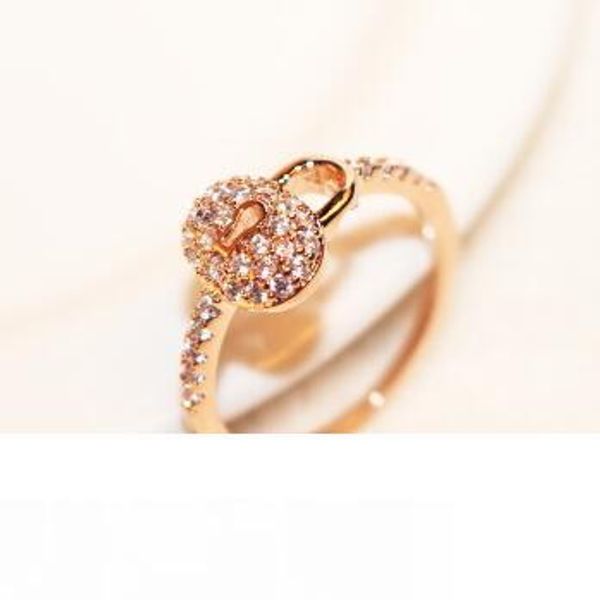 

luxury cubic zirconia ring rose gold plated lock charms ring for women vintage finger ring wedding party bride costume jewelry, Silver