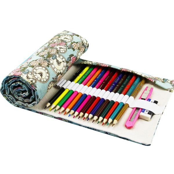 

36/48/72 holes rose clock pencil case pen pouch painting drawing storage pencil bag vintage stationery office school supplies