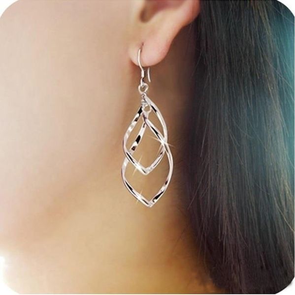 

1pair women girls elegant lady spiral silver plated dangle drop party earrings