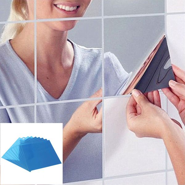 

3d wall mosaic adhesive decor squre stickers ile mirror makeup room 9 pcs/6pcs
