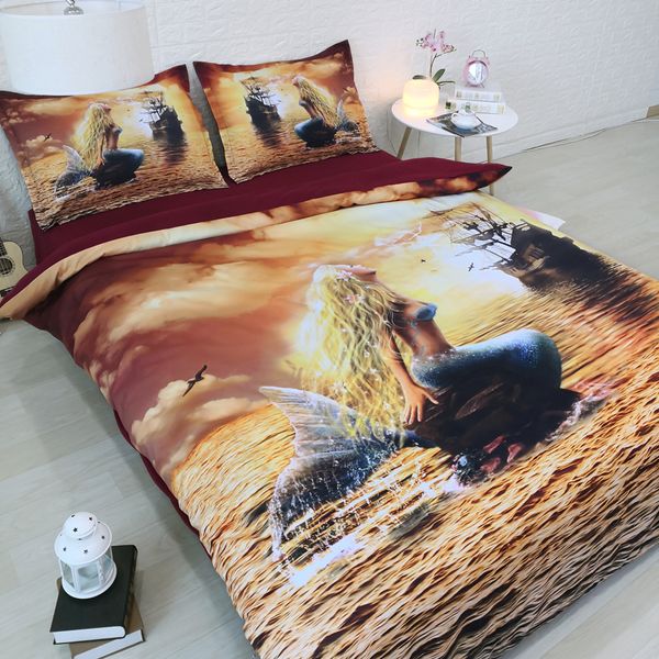 

mermaid digital print bedding set quilt cover design bed set bohemian a mini van bedclothes 3pcs large size 260*225cm jf247
