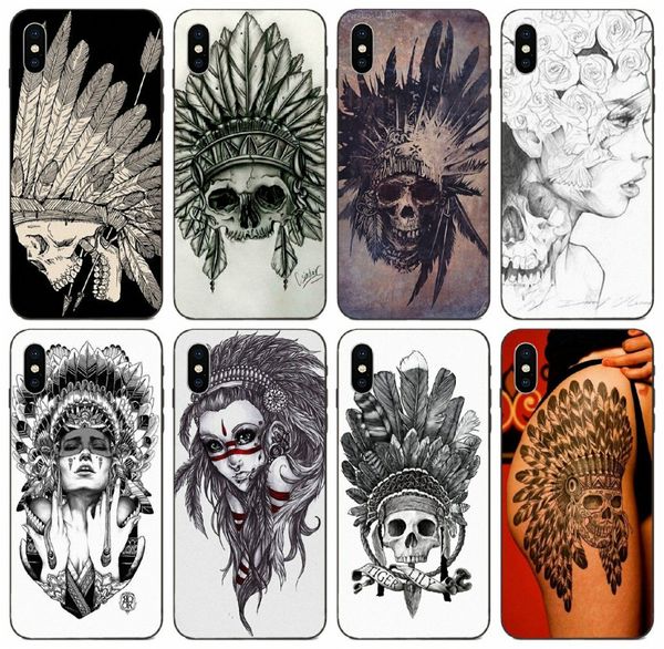 

[tongtrade] indian feather skull painted case for iphone 8 7 6 5 plus x xs 11 pro max samsung a30 a40 a50 huawei g8 g9 v20 lg x power 2 case