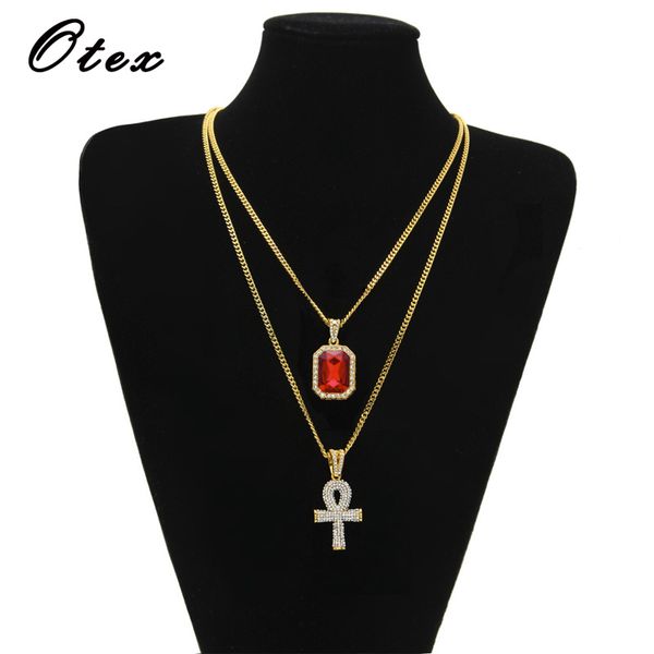 

iced zircon rhine stone cross necklace set gold silver copper material bling cz key to life egypt cross necklace hip hop jewelry