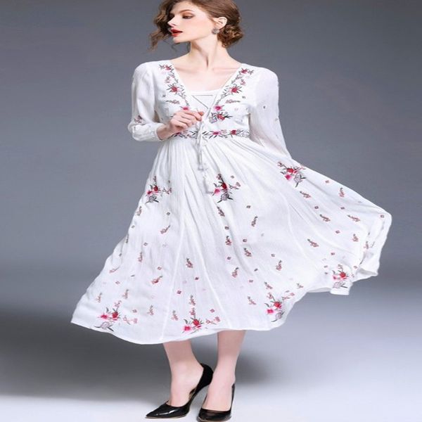

boho long dress cotton 2018 vintage floral embroidery tassel casual maxi dresses hippie women dress brand clothing vestidos, Black;gray