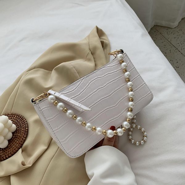 

fashion stone pattern pearl shoulder belt pu leather crossbody bags for women simple shoulder handbags female cross body bag sac