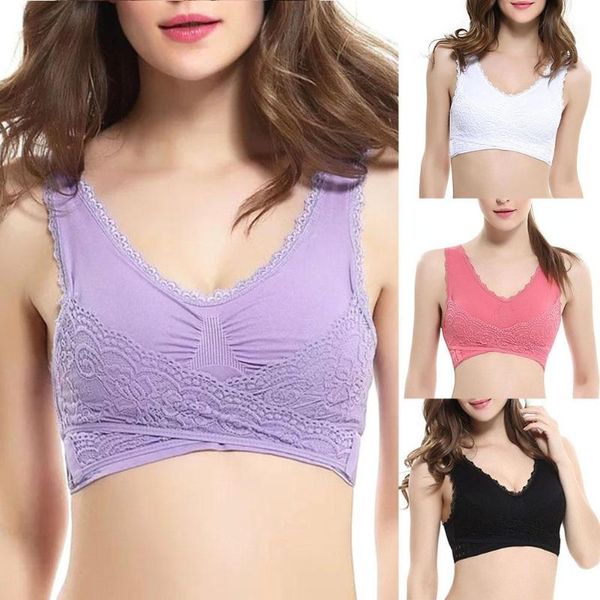 

women cross side buckle push up wireless sports lace bra underwear breathable sports bra fitness yoga, White;black