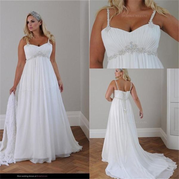 Abiti da sposa in chiffon con perline con spalline sottili Abiti da sposa eleganti in vita impero Abiti da sposa casual da spiaggia taglie forti