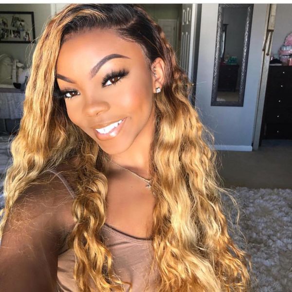 Water Wave 1bt 27 Ombre Human Hair Lace Front Wigs Honey Blond