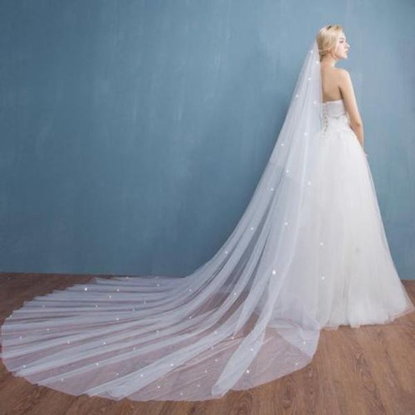 

cathedral-length two layer wedding veils white ivory champagne purple pink red black cut edge meidingqianna brand bridal veils