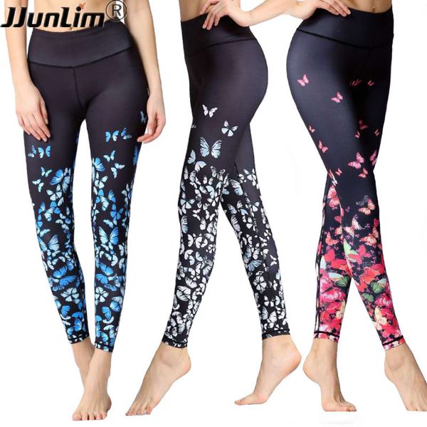 

butterfly printed fitness yoga leggings high waist women yoga pant stretchy sport leggins female gym workout pants running tight, White;red