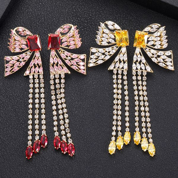 

jankelly bowknot full mirco paved micro zirconia women bridal dress wedding everyday drop earring fashion jewelry, Silver