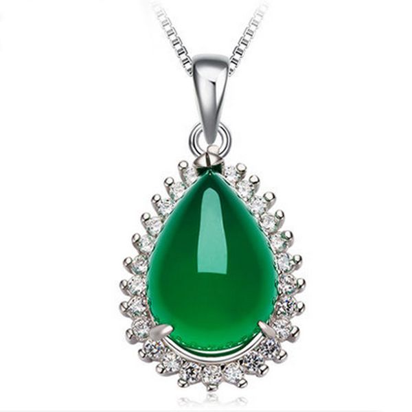 

925 sterling silver green chalcedony pendant green agate necklace for women clavicle chain jade jewelry jade necklace