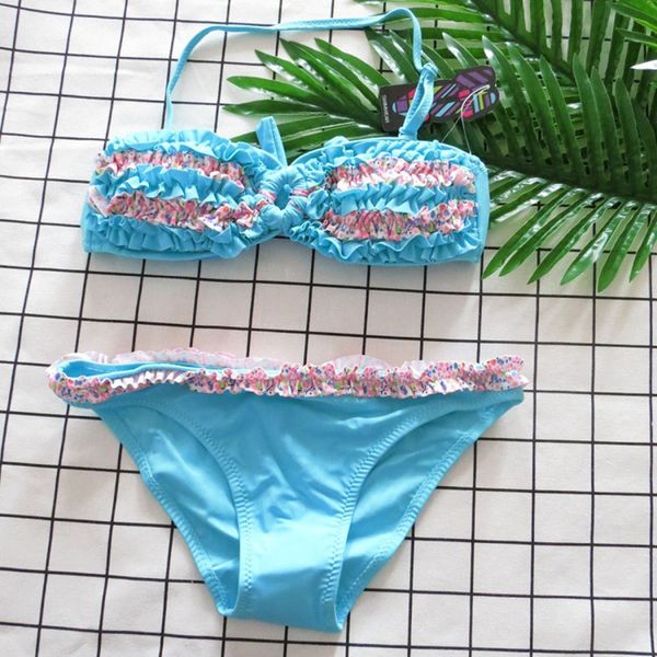 

funfeliz blue pink padded swimwear for teenage girls 6-16 years two pieces kids swimwear 2018 new girl swimsuit children tankini