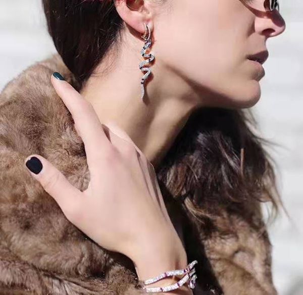 

fashion- direct sales micro-inlaid zirconium earrings ab style single snake earrings with all kinds of fashion style, Golden