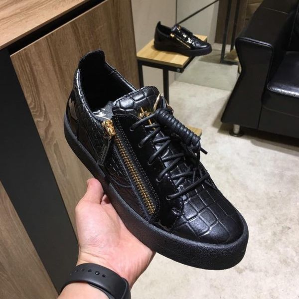

2019 men's zipper casual style sneakers shoes genuine leather comfortable flats shoes for male size 38-44, Black