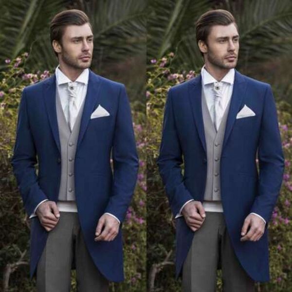 

fashionable one button blue groom tuxedos peak lapel men wedding party groomsmen 3 pieces suits (jacket+pants+vest+tie) k219, Black;gray