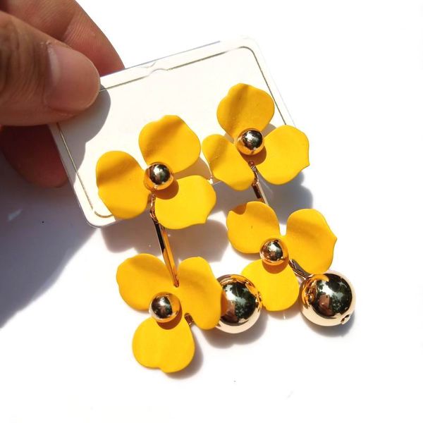 

statement ball yellow flower drop dangle earrings for women 2019 new multi layers petal pendientes elegant red party jewelry, Silver