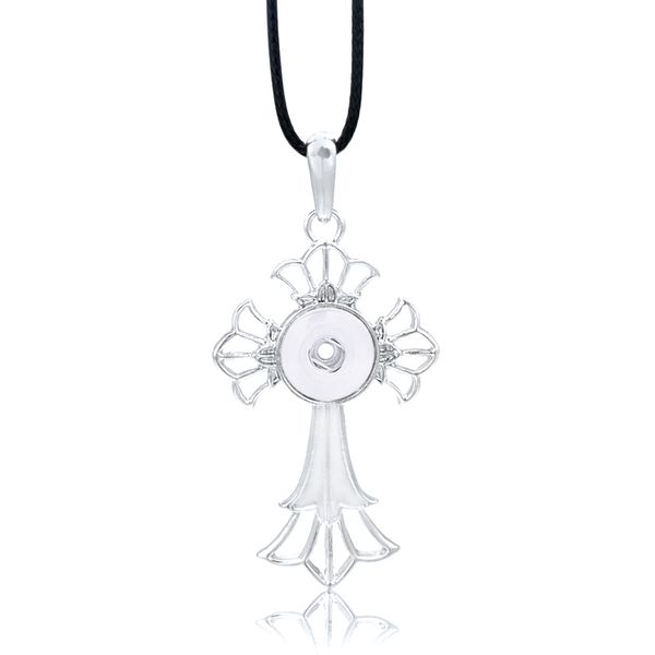 

fashion interchangeable cross crystal ginger necklace 079 fit 12mm snap button pendant charm jewelry for women gift, Silver