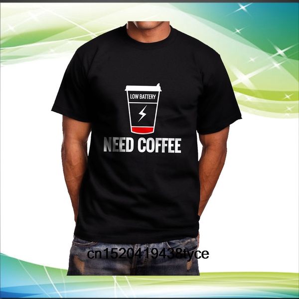 

low battery need coffee men's funny black t-shirt size s-3xl, White;black
