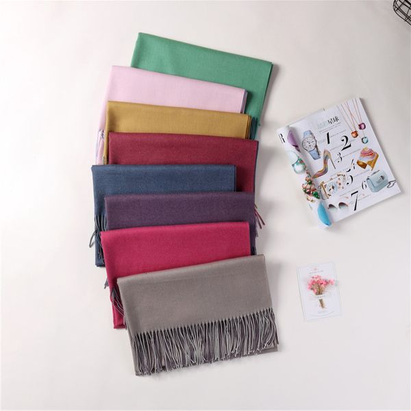 

Fund Solid Color Imitate Cashmere Two-sided Scarf Thickening Tassels Keep Warm Shawl Hundred Change Lovers Student Scarf