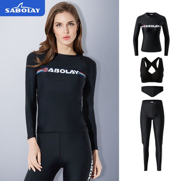 

women couple diving suit 2/4 pieces long-sleeved swimsuit split quick-dry wetsuit two piece black rash guard yoga fitness