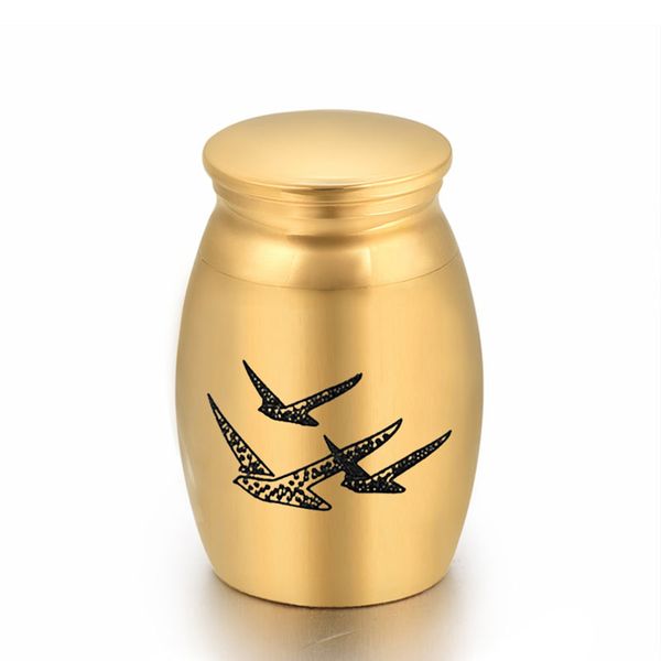 

three birds engraved aluminum alloy mini memorial casket jewelry funeral cremation urn for human/pet ashes 16x25mm, Silver