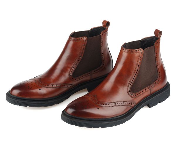 

bullock new men slip-ons boots round toe leather short boots work soft bottom black brown work shoes 44 size
