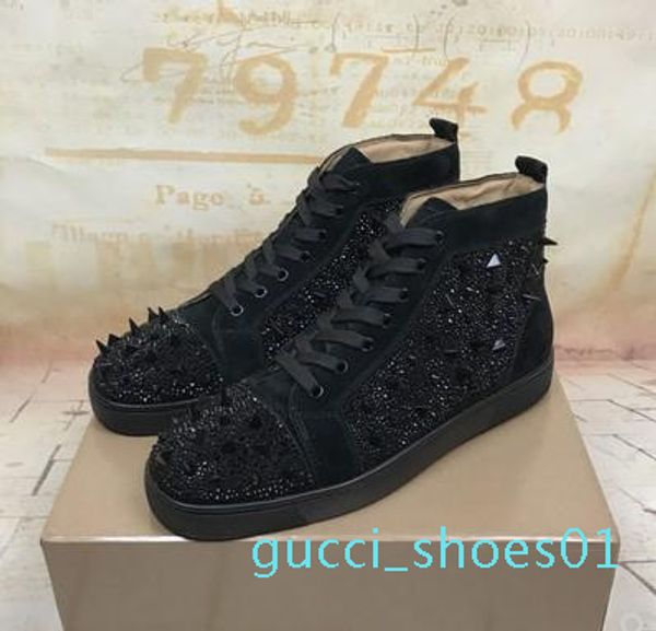 

2019 famous designer brand silver nails spikes flats casual shoes red bottom shoes for men and women party wedding trainers gg01, Black