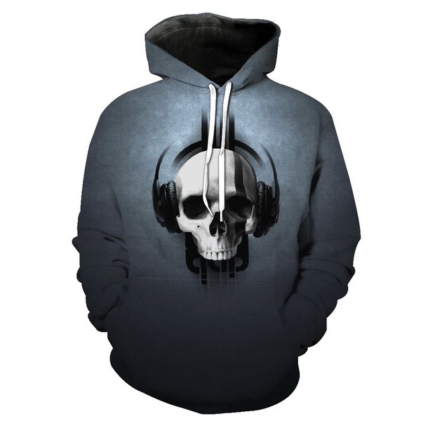 

european and american trade skull headphones printing with cap pocket cover men's fashion men's clothing with hat clothing, Black