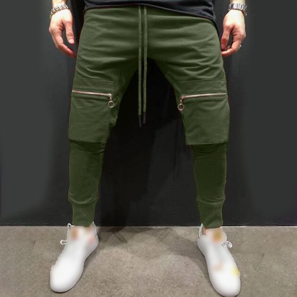 

men's casual slim mid waist pants sport stretchy street trousers sweatpants men's casual sports trousers, Black
