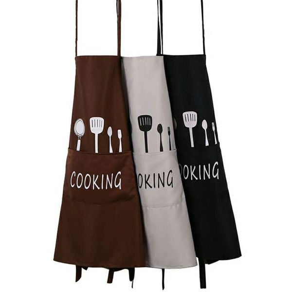 

adjustable print cooking pattern apron chef waiter kitchen cook apron with pockets polyester halter bib delantal cocina