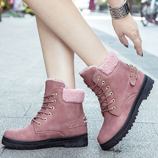 

winter snow boots women shoes 2019 new lace-up solid women ankle boots warm plush shoes woman ladies female, Black