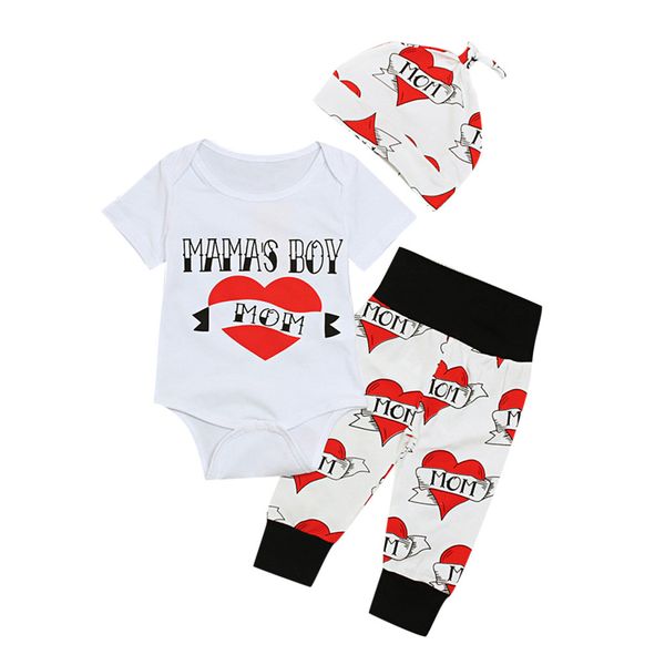 

my 1st valentine 's day clothes for infant baby boy girl print letter romper pants hat 3pcs valentine's outfits sets conjuntos, White