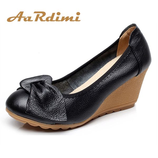 

aardimi increasing vintage mary janes women shoes platform genuine leather spring slip on high heels wedges shoes women pumps, Black