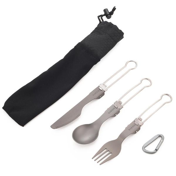 

yofeil titanium and fork spoon spork outdoor tableware lightweight folding outdoor camping cookware travel walking