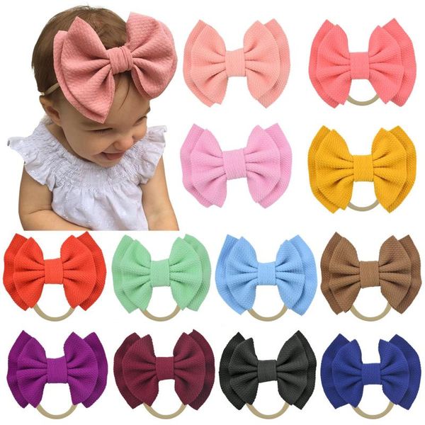 

100pcs/lot 5.5'' 2 layers hair bow nylon headband for girls kids soft elastic nylon hair band chic accessor, Slivery;white