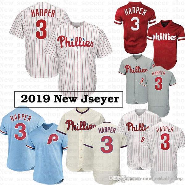 

3 Bryce Harper Jersey Philadelphia 2019 New Phillies Flex Base Cool Base 3 Harper Embroidery Logos Mesh Retro Men Baseball Jerseys