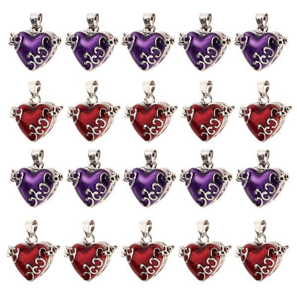 

20 piece purple red enamel love heart locket cremation memorial urn pendant, Silver