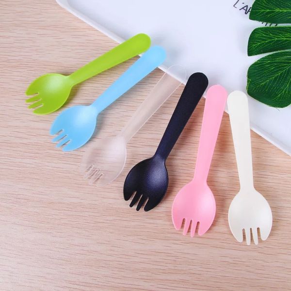 

50pcs/pack colored spoons plastic disposable ice cream dessert fork birthday party mini flatware cutlery plastic ice spoons