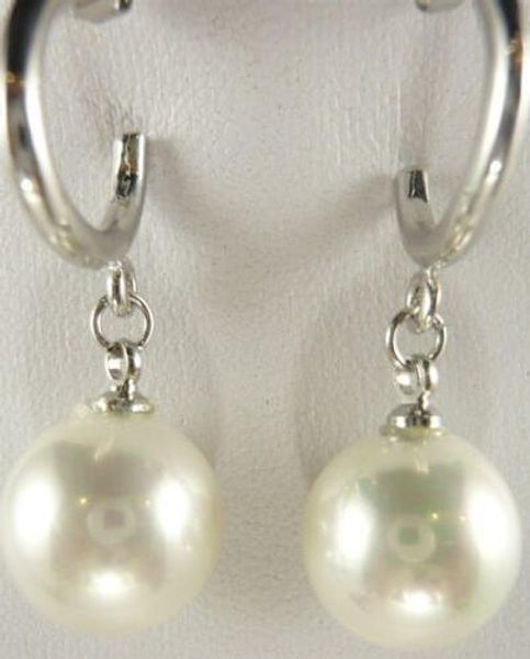 

encantador 12mm blanco perla de concha 18 k pendientes, Silver