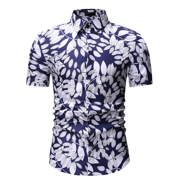 

summer new men's casual short-sleeved printed shirt, White;black
