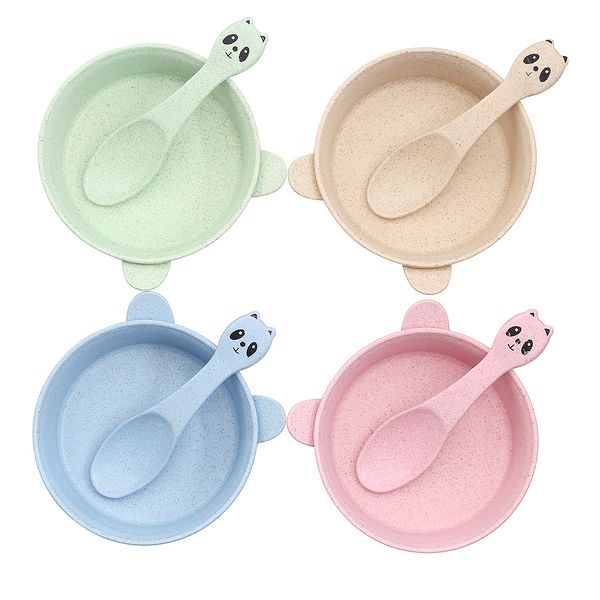 

2 pcs/set baby feeding food tableware panda wheat kid dishes eco-friendly children training dinnerware plate bowl spoon