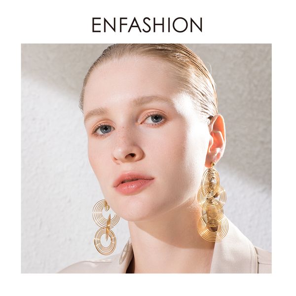 

enfashion boho multi-layer circle drop earrings for women gold color round long dangle earings fashion jewelry pendientes e1110, Golden